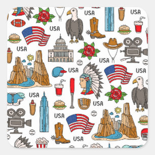 USA-Symbole Vintage-Nahtloses Muster Quadratischer Aufkleber