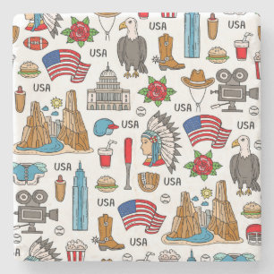 USA-Symbole Vintage-Nahtloses Muster Steinuntersetzer