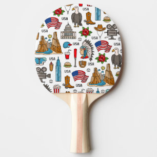 USA-Symbole Vintage-Nahtloses Muster Tischtennis Schläger
