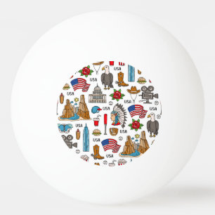 USA-Symbole Vintage-Nahtloses Muster Tischtennisball