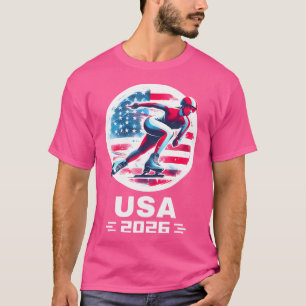 Usa Team 2026 Eisschnelllauf Amerikanische Flagge T-Shirt