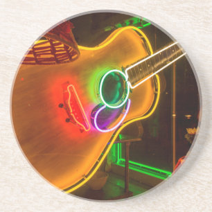 USA, Texas, Austin. Neon-Gitarre bei Blackmail Sandstein Untersetzer
