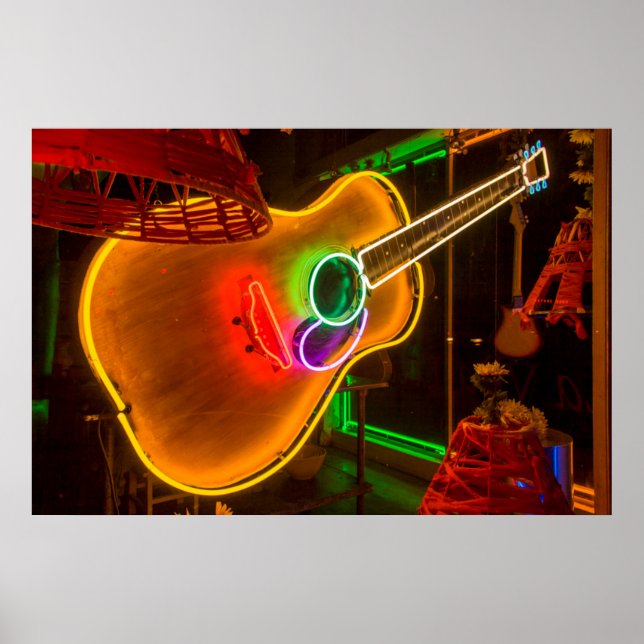 USA, Texas, Austin. Neon Guitar bei Blackmail Poster (Vorne)