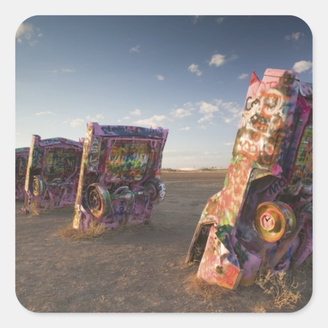 USA, TEXAS, Panhandle Area, Amarillo: Cadillac 2 Quadratischer Aufkleber (Vorderseite)