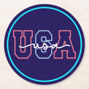 USA Text 4. Juli Design-62118 Runder Pappuntersetzer