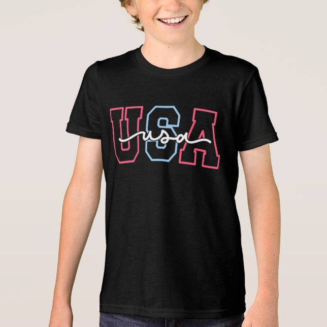 USA Text 4. Juli Design-62118 Tri-Blend Shirt (Vorderseite)