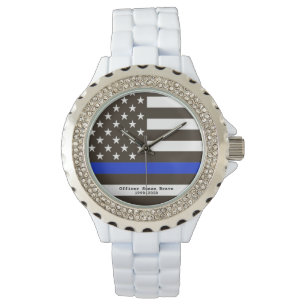*~* USA Thin Blue Line Flaggenpolizei Offizier Fra Armbanduhr