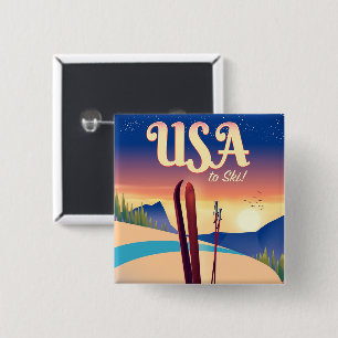 USA "To Ski" Vintages Reiseplakat Button
