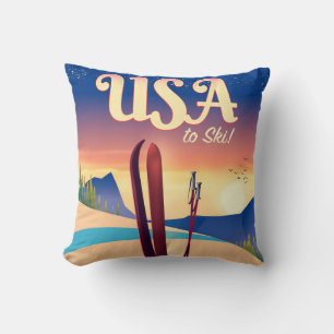 USA "To Ski" Vintages Reiseplakat Kissen