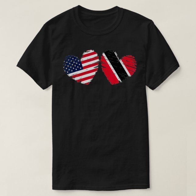 USA Trinidad and Tobago Flag Heart Trinbagonian Am T-Shirt (Design vorne)