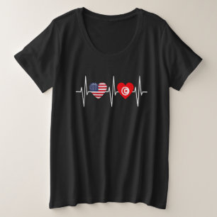 USA Tunesien Herzschlag Amerika Tunesische Flagge Große Größe T-Shirt