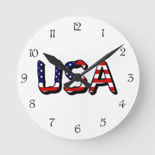 USA überlappen sich auf US Flag Black Script Numb Runde Wanduhr