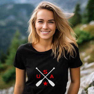 USA überquerte Paddle Oars mit Star Dark Color T-Shirt