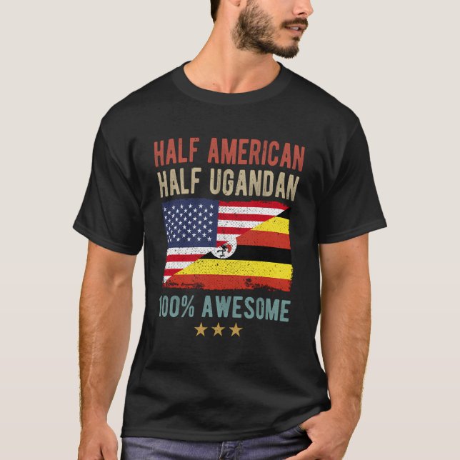 Usa Uganda Flag Halb-Amerikaner Halb-Ugandan T-Shirt (Vorderseite)