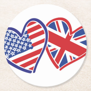 USA - UK-Liebe Runder Pappuntersetzer