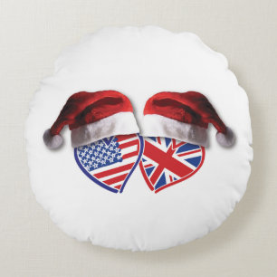 USA-UK-Santa-Hats Rundes Kissen