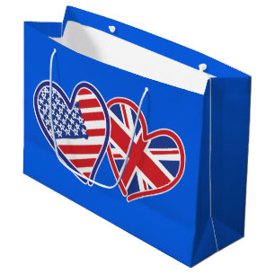 USA und BRITISCHE patriotische Flaggen-Herzen Große Geschenktüte