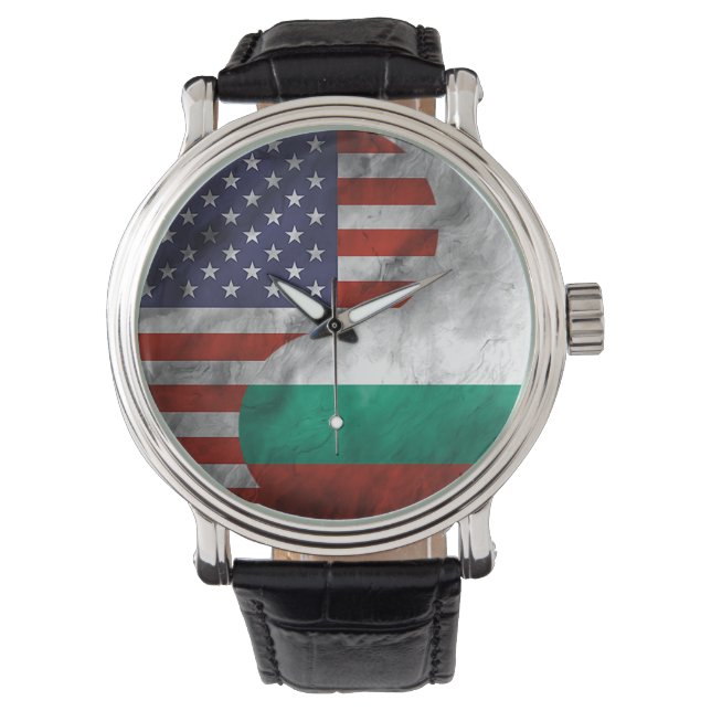 USA und Bulgarien Duale Flag Yin Yang Wedding Gesc Armbanduhr (Vorderseite)