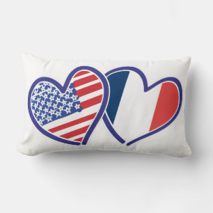USA und Frankreich Liebe Hearts Lendenkissen