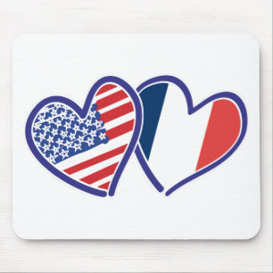 USA und Frankreich Liebe Hearts Mousepad