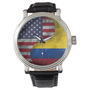 USA und Kolumbien Duale Flag Yin Yang Wedding Gesc Armbanduhr