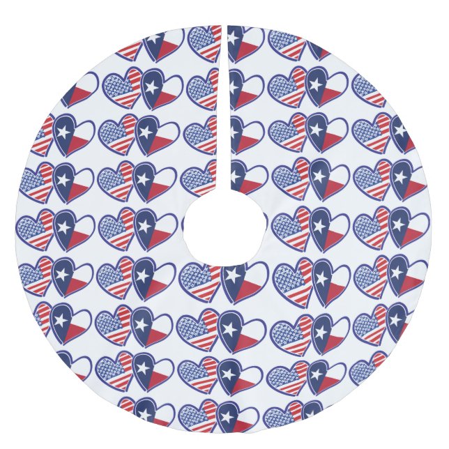 USA und Texas Flag Hearts Polyester Weihnachtsbaumdecke (Vorderseite)