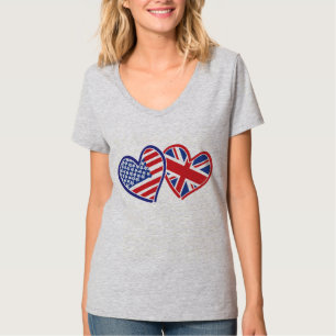 USA und UK Flag Heart T-Shirt