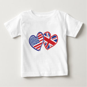 USA und UK Flag Hearts Baby T-shirt