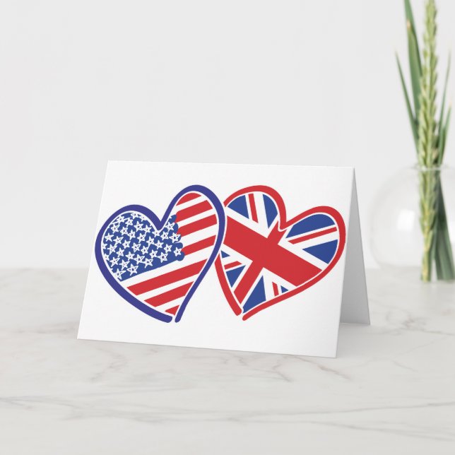 USA und UK Flag Hearts Karte (Vorderseite)