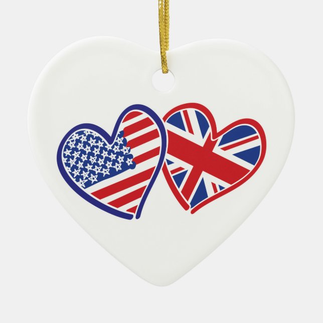 USA und UK Flag Hearts Keramik Ornament (Vorne)