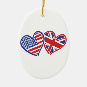 USA und UK Flag Hearts Keramik Ornament
