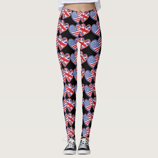 USA und UK Flag Hearts Leggings (Vorderseite)