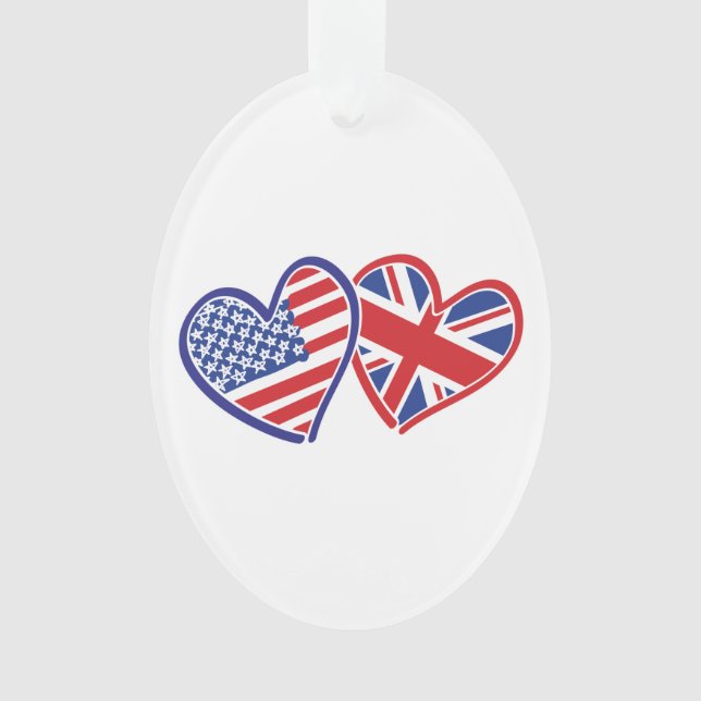 USA und UK Flag Hearts Ornament (Vorderseite)