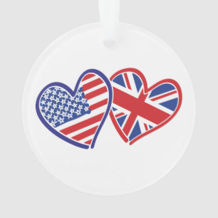 USA und UK Flag Hearts Ornament