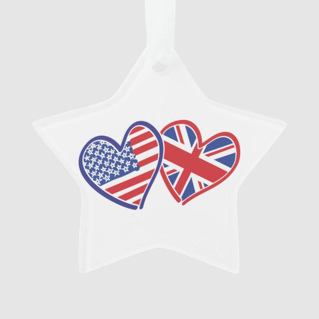 USA und UK Flag Hearts Ornament (Vorderseite)