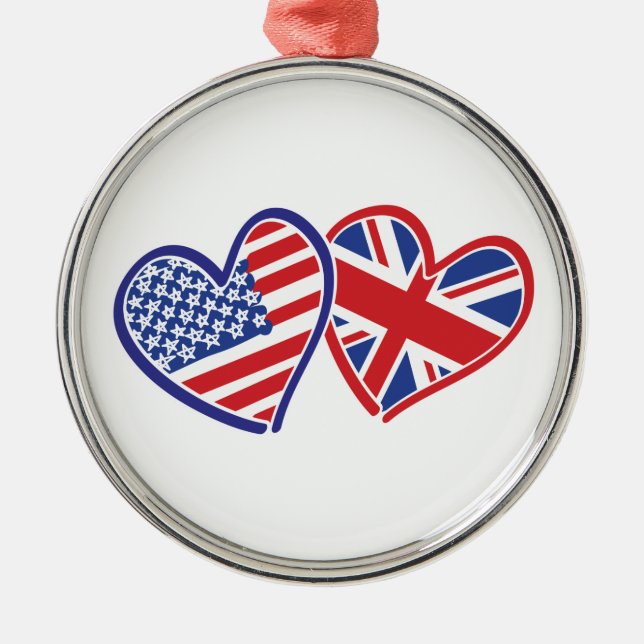 USA und UK Flag Hearts Ornament Aus Metall (Vorne)