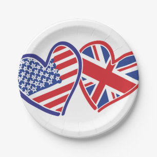 USA und UK Flag Hearts Pappteller