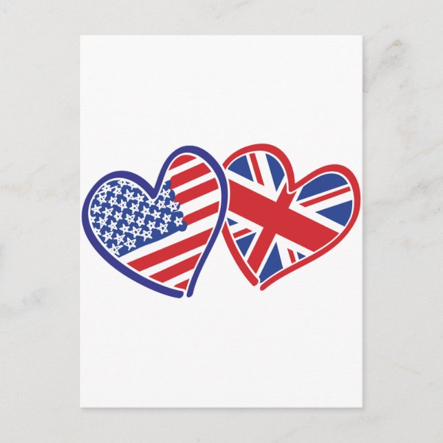 USA und UK Flag Hearts Postkarte (Vorderseite)