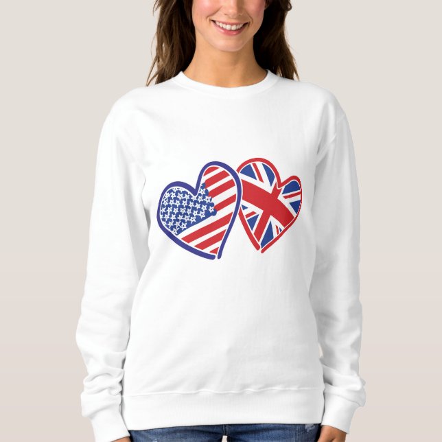 USA und UK Flag Hearts Sweatshirt (Vorderseite)
