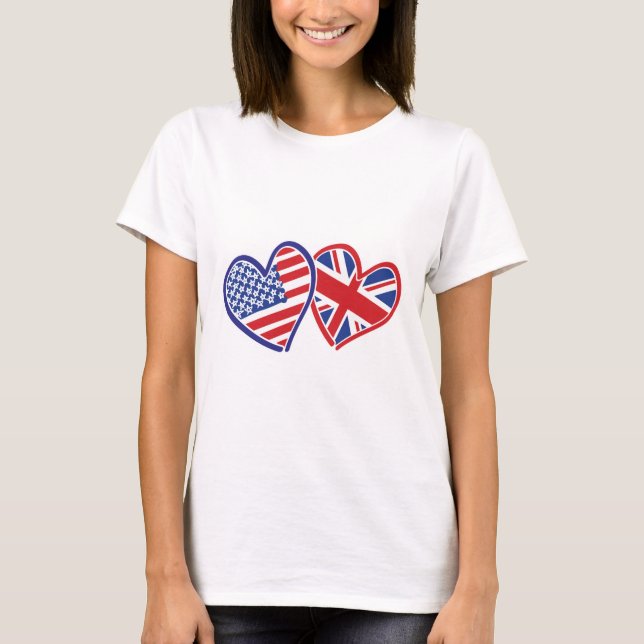 USA und UK Flag Hearts T-Shirt (Vorderseite)