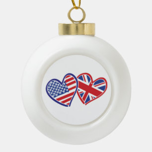 USA und UK-Flagge Herzen Keramik Kugel-Ornament