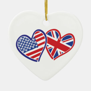 USA und UK-Flaggenherzen Keramik Ornament