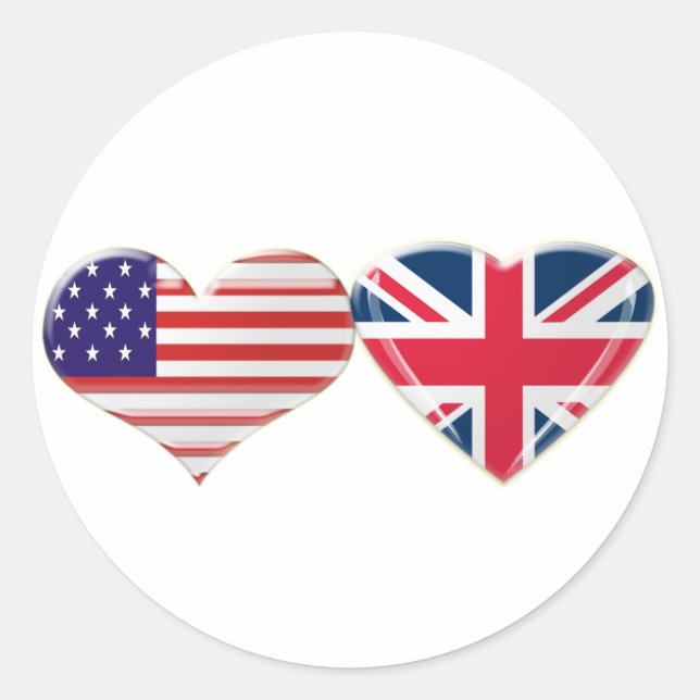 USA und UK Herzenflagge Design Runder Aufkleber (Vorderseite)