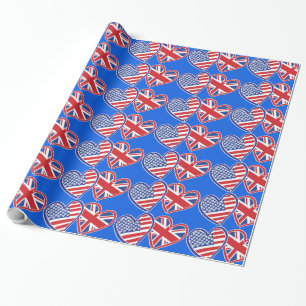 USA und UK Patriotic Flag Hearts Geschenkpapier