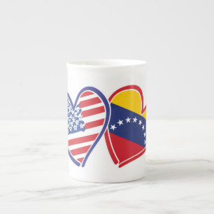USA und Venezuela-Flaggen-Herzen Prozellantasse