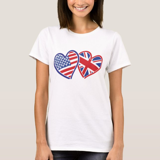 USA und Vereinigtes Königreich - Liebe Herzen T-Shirt (Vorderseite)