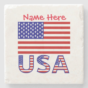 USA United Staaten America Flag Red Personalizatio Steinuntersetzer