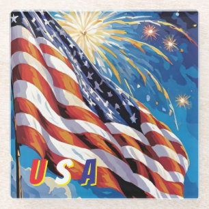USA - Untersetzer von Flaggenglas