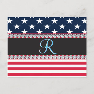 USA US Flagge Diamond Monogram Postkarte