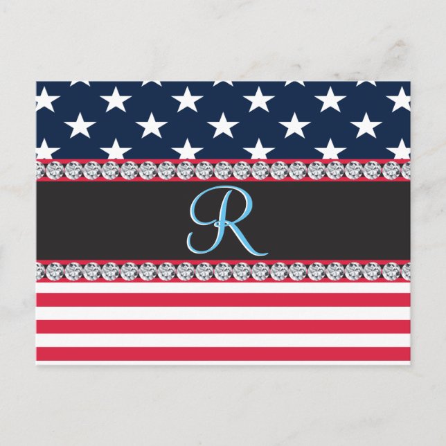USA US Flagge Diamond Monogram Postkarte (Vorderseite)